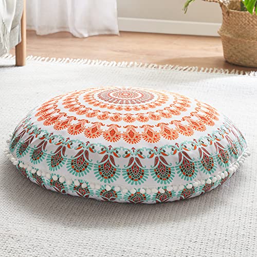 Codi 32 Inch Round Floor Pillow, Large Meditation Pouf Cushion , Memory Foam Stuffer Circle Throw Pillows – (Coral, 1 Count (Pack of 1))