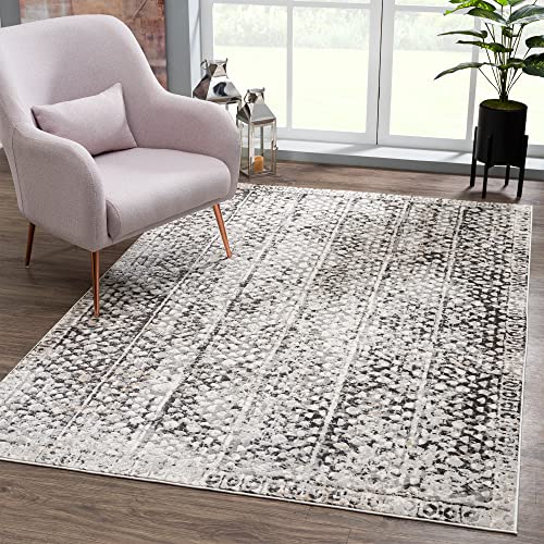 Bloom Rugs Troya Dark Gray / Pebble 8×10 Rug – Modern Abstract Area Rug for Living Room, Bedroom, Dining Room, and Kitchen – Exact Size: 7’5″ x 10′
