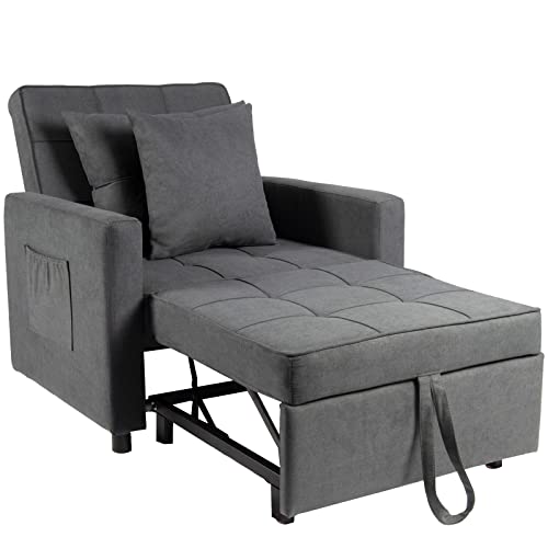 Polar Aurora Sofa Bed Chair 3-in-1 Convertible Chair Bed, Lounger Sleeper Chair, Single Recliner for Small Space with Adjustable Backrest (Dark Grey)