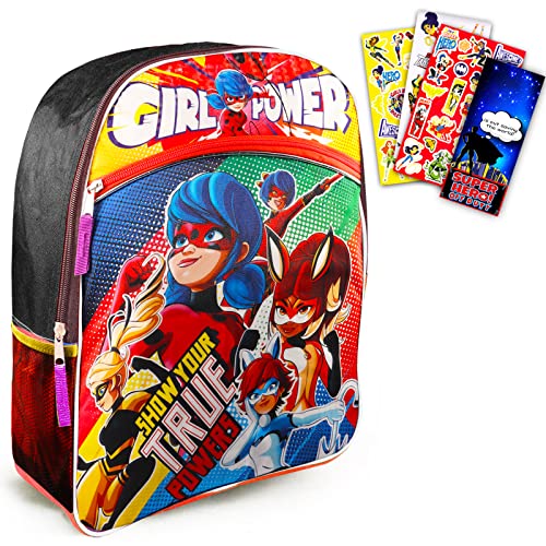 Miraculous Ladybug Backpack Set – Bundle with 16″ Miraculous Ladybug Backpack with Superhero Stickers and More (Miraculous Ladybug School Supplies)