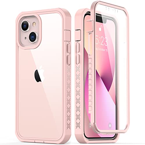 KEYSTAR iPhone 13 Case （NOT for 13 Pro） with Built-in Screen Protector,Military Grade Pass 20ft. Drop Test,Slim-fit Rugged Clear Cover Heavy Duty Protective Phone Case for Apple iPhone 13 6.1″ Pink