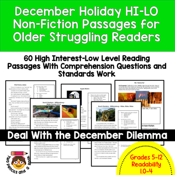 20 High Interest Low Level Reading Passages for DECEMBER that Deal With the December Dilemma