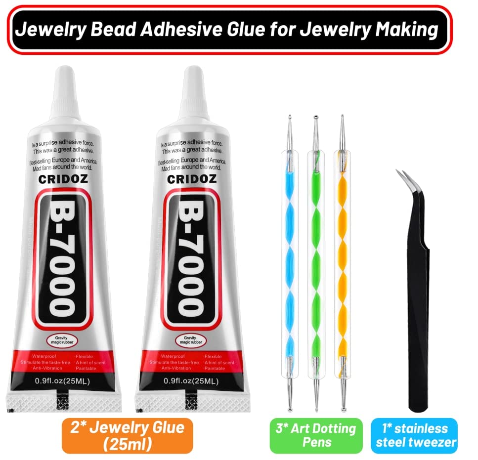 B7000 Glue Clear for Rhinestones, Cridoz Jewelry Glue Crafts Adhesive Fabric Glue with Precision Tips Dotting Stylus and Tweezers for Nail Art, Glasses, Metal and Stone(2pcs 0.9 fl oz) | The Storepaperoomates Retail Market - Fast Affordable Shopping