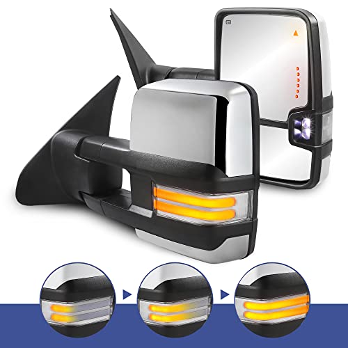 MOSTPLUS Power Fold Towing Mirrors Compatible for 2007-2017 Toyota Tundra/2008-2017 Toyota Sequoia w/Sequential Turn Light, Parking Lamp, Blind Spot,Running Light(Set of 2) (Chrome)