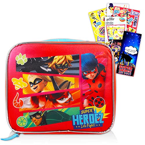 Zagtoon Miraculous Ladybug Lunch Box Set – Bundle with Miraculous Ladybug Insulated Lunch Bag with Superhero Stickers, Temporary Tattoos, and More (Miraculous Ladybug School Supplies)