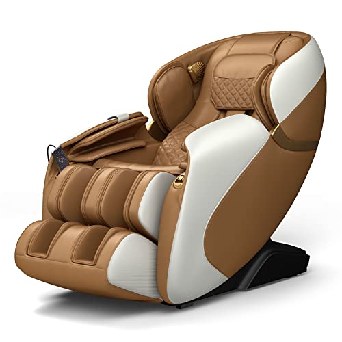 COSTWAY Massage Chair, Full Body Zero Gravity Shiatsu Recliner with 53 Inch SL Track, 28 Airbags, Thai Stretch, AI Voice Control, Bluetooth Speaker, Foot Roller, Heat Therapy, Space-Saving (Coffee)