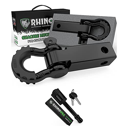 Rhino USA Shackle Hitch Receiver + Locking Hitch Pin Combo – Weatherproof Anti-Theft Lockable Pin for Trucks, Jeeps, Vehicle Recovery – Mounts to 2″ Receivers