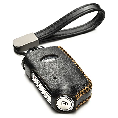 Vitodeco Genuine Leather Smart Key Fob Case Cover Compatible with Kia Stinger 2019-2022 (4-Button, Black)