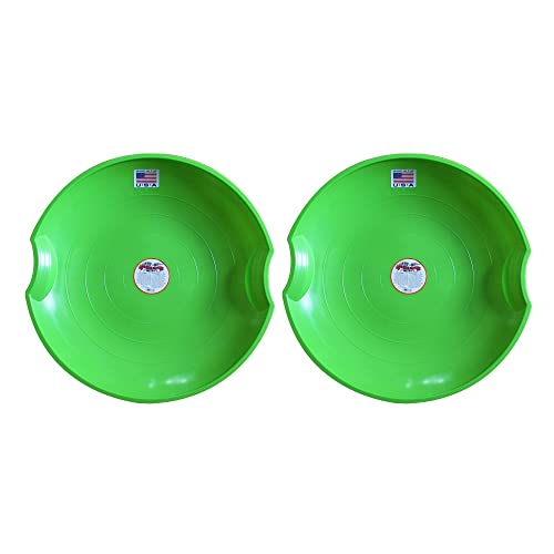 Paricon 626-G Flexible Flyer Round Flying Saucer Disc Racer Polyethylene Snow Sled Toboggan, for Ages 4 and Up, 26 Inch Diameter, Green (2 Pack)
