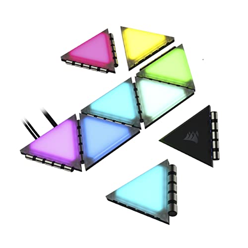 Corsair iCUE LC100 Case Accent Lighting Panels – Mini Triangle – 9X Tile Expansion Kit (81 RGB LEDs with Light Diffusion, Simple Magnetic Attachment) Clear