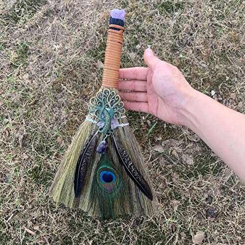 Double ye 11.8 inch Witch Altar Broom Handmade Crystal Pendant Mane Broom for Majic Ceremony, Halloween Broom and Wiccan Ceremony Broom (Tree)