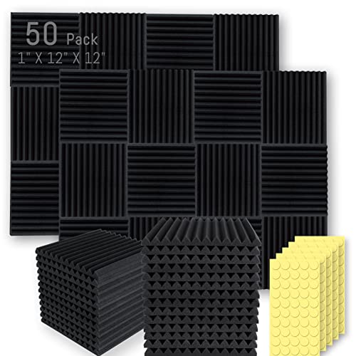 Wiberation 50 Pack- Acoustic Foam Panels 1inch X 12inch X 12inch Wedge Soundproof Foam for Studios, Recording Studios, Home Studios, 50Packs