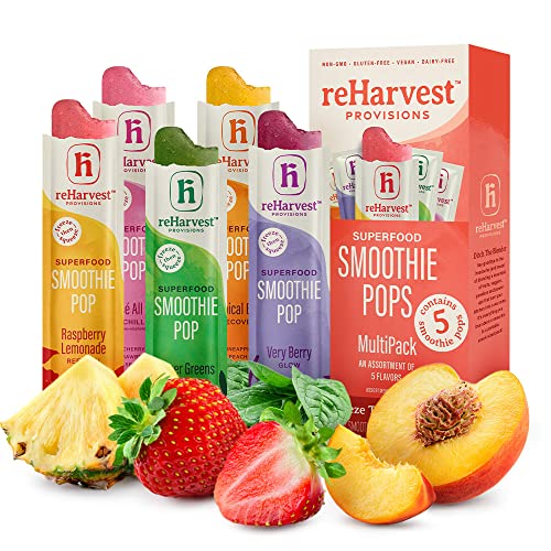 Re-Harvest Provisions Smoothie Pops | Multi-pack 5 pack | Frozen Fruit + Vegetables + Superfoods | Dairy-Free, Vegan, Gluten-Free, No Sugar Added, Anti-Inflammatory | Eco-Friendly and Zero Waste | 1.6oz each