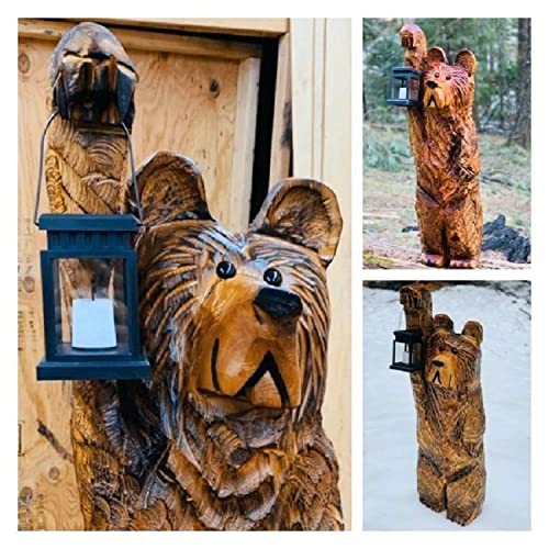 Cedar carved bears and lanterns, candle lights, brown bear statues, bears loyal to guarding their homes, welcome bears to power LED outdoor， decorative garden lights for dining tables, outdoor parties