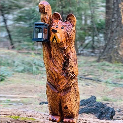 Cedar carved bears and lanterns, candle lights, brown bear statues, bears loyal to guarding their homes, welcome bears to power LED outdoor， decorative garden lights for dining tables, outdoor parties | The Storepaperoomates Retail Market - Fast Affordable Shopping