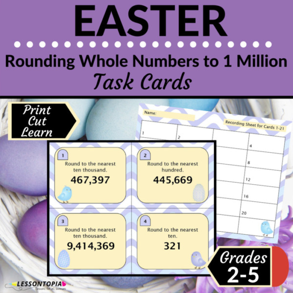 Rounding Whole Numbers | Task Cards | Easter