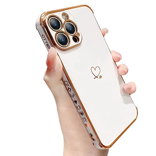 ottwn Designed for iPhone 12 Pro Max Case for Women Girly Cute 6.7 inches Heart Phone Cases Soft TPU Reinforced Corners Shockproof Bumper & Full Camera Lens Protection for iPhone 12 Pro Max White