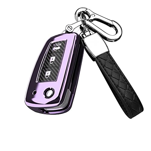 HIBEYO Key Fob Case Protection for Nissan Rogue Rogue Select Rogue Sport Sylphy Pulsar Sentra Flip Folding 3 Buttons Key Holder with Keychains Soft TPU Key Accessories-Purple