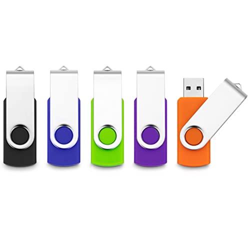 5 Pack 32GB USB 2.0 Flash Drive Swivel Memory Stick Thumb Drives, Jump Drive with LED Light for PS4 Console, TV, PC, Car, GPS, Tablet for Storage and Backup