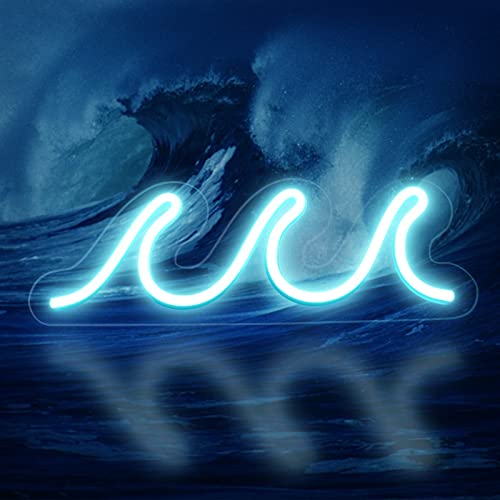 Wave Neon Sign for Bedroom, LED Neon Signs for Wall Decor, Ice Blue Light Up Neon Wall Signs for Girls Boys Room Decor, Night Lights USB Powered for Living Room, Bar, Wedding Party(13.7×5 in)