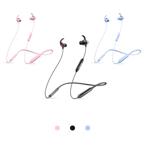 Tecno Wireless Bluetooth Headphones with Microphone, 38H Playtime Neckband Wireless Headphones, (B1-Black+Bule+Pink)