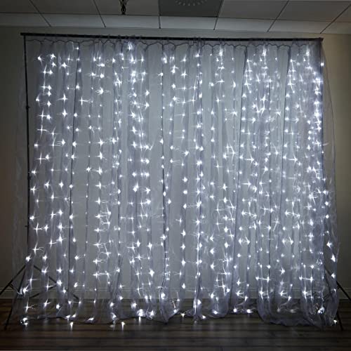 Efavormart 20Ft x 10Ft Sheer Curtain Backdrop with 600 Warm White LED Lights Organza Fabric Studio Background – Silver