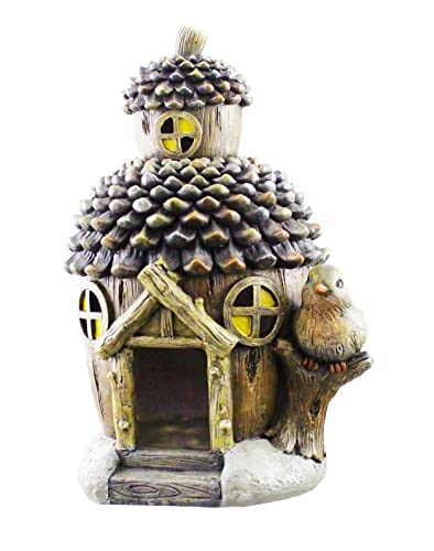 Red Carpet Studios 40912 11 x 9.25-Inch Sculpted Stone Composite Garden Fairy, Bird or Toad House, Pine Cone