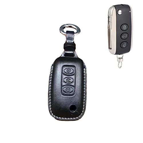 JanneChou Handmade Genuine Leather Smart Remote Key Fob Case Cover for Bentley Continental GT GTC Mulsanne With Key Chain Black