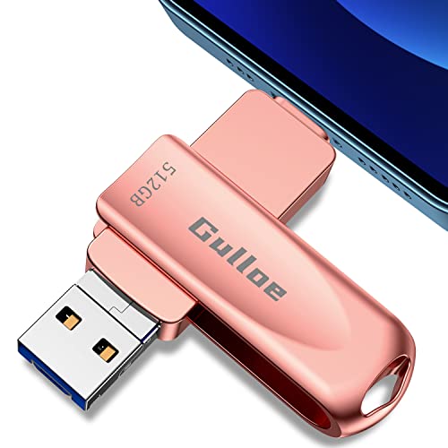 Gulloe Flash Drive 512GB, Photo Stick for Phone External Storage, USB 3.0 Memory Stick for Phone Photo Storage Compatible with Phone and PC, Take More Photos and Videos for Phone (Rose Gold)
