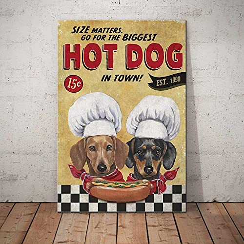Dachshund Dog Metal Sign Hot Dog In Town Metal Tin Plaque Art Wall Metal Poster Decoration Home Office Cafe Bar Garden Garage Men Cave Gift