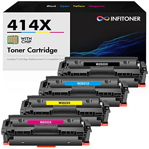 INFITONER (with Chip) 414A 414X M479fdw Toner Cartridge Compatible Replacement for HP 414X 414A W2020X Color Laserjet Pro MFP M479fdw M454dw M479fdn M454dn Printer (Black Cyan Magenta Yellow, 4-Pack)