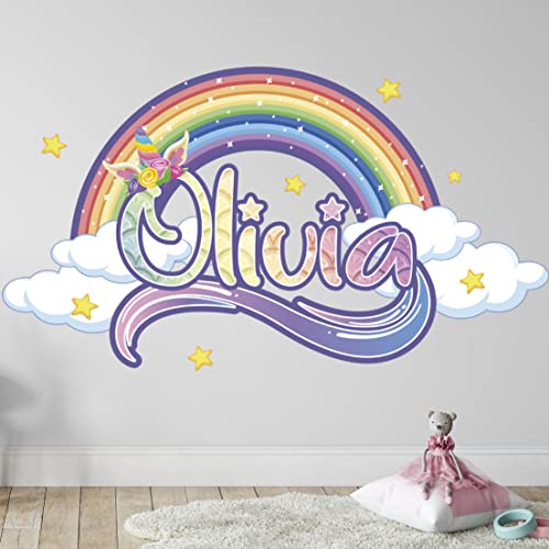 Kyle Cornhole Rainbow Wall Decals – Personalized Unicorn for Girls Bedroom Name Decal Room Decor Sticker Nursery Art, Green,rainbow