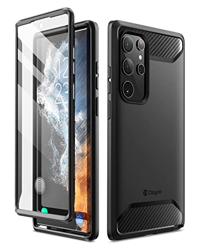 Clayco Xenon Case for Samsung Galaxy S22 Ultra 5G, [Built-in Screen Protector] Full-Body Rugged Cover Compatible with Fingerprint Reader, 6.8 inch 2022 Release (Black)