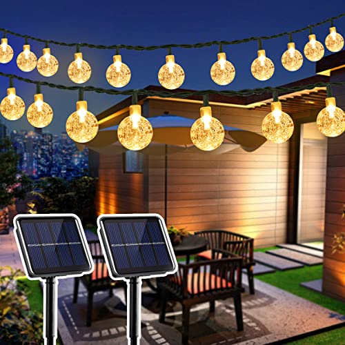 GooingTop Solar Powered String Lights Waterproof,26ft 50 LED Crystal Globe Solar Fairy Decorative Lights for Garden Yard Pathway Patio Fence Decor (Warm Yellow, 2)