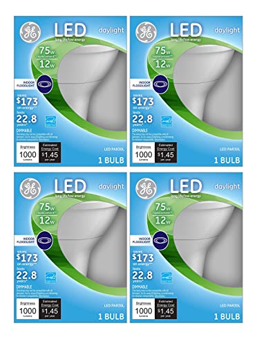 GE Lighting (4 Bulbs) 96852 LED Indoor Floodlight, Dimmable, 12-watt (75-watt Equivalent) 1000 Lumen PAR30L Light Bulb with Medium Base, Daylight