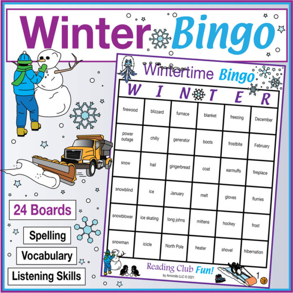 Winter Vocabulary Bingo (with 24 boards)