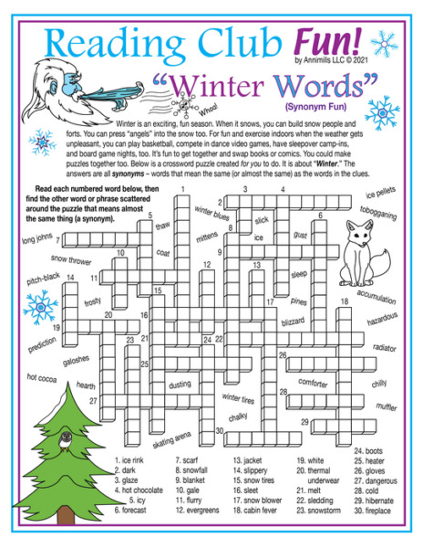 Winter Vocabulary (Synonyms) Crossword Puzzle & Word Search