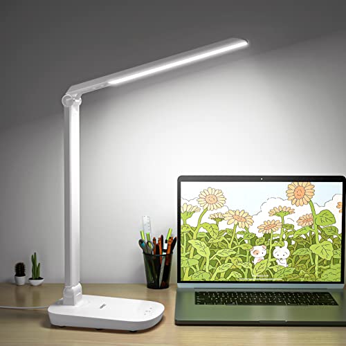 NPET Led Desk Lamp, Eye-Caring LED Lamp with Stepless Brightness,Touch Control,Adjustable Arm,Desk Light for Home,Office,Study,Reading,Dorm Essentials