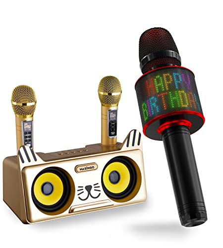 Masingo Bundle with Spinto G3 Karaoke Machine (Bluetooth/USB/AUX 2 Wireless Mics – Cat Design) + Spirito H11 Wireless Portable Microphone (Exclusive Customizable LED Lights Display) – for All Ages