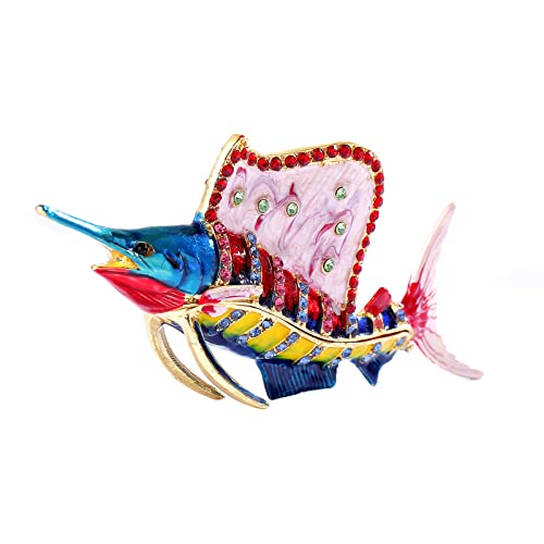 Ingbear Colorful Swordfish Figurine Hinged Trinket Boxes, Unique Gift for Valentine’s Day, Hand-Plated Enameled Jewelry Box, Animals Ornaments for Home Decor