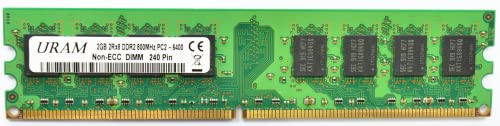 URAM 2GB DDR2 800MHz((Compatible with 667MHz or 533MHz) PC2-6400U PC2 6400 Non-ECC DIMM Samsung IC RAM(Computer Desktop Memory)