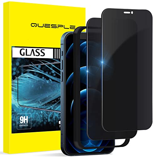 QUESPLE [2 Pack] Privacy Screen Protector for iPhone 12 Pro Max 6.7 inch, Anti-Spy Tempered Glass Film, Bubble Free, Anti-Scratch, Case Friendly, Anti Peeping, Easy Installation Tray