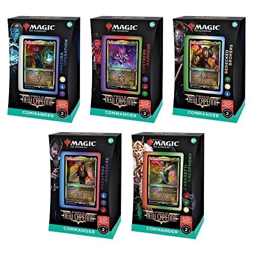 Magic The Gathering Streets of New Capenna 5 Commander Deck Bundle – Includes 1 Obscura Operation, 1 Maestros Massacre, 1 Riveteers Rampage, 1 Cabaretti Cacophony, 1 Bedecked Brokers
