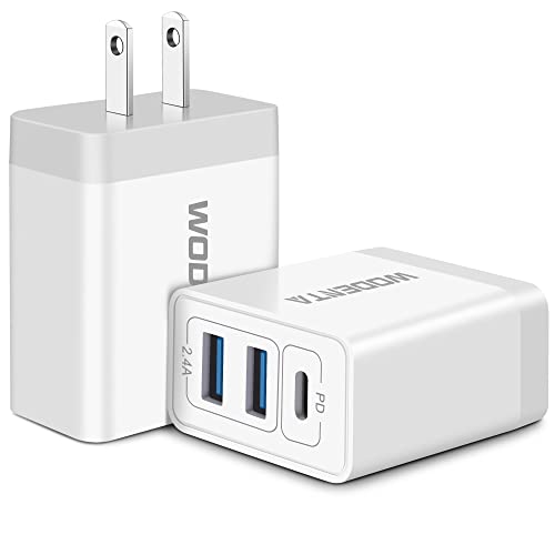USB C Wall Charger, WODENTA 2Pack 32W 3Port Fast USBC Charger Block PD Power Adapter Type C Charging Brick Cube Plug for iPhone 14 13 12 Pro Max Mini 11 XS X 8, iPad, Samsung, Google, Tablet, Android