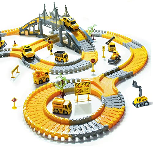 TOMMYHOME Construction Race Tracks Cars Toys Playset for Kids,Flexible Track with 2 Racing Cars 6 Engineering Trucks,Education Toy Gift for 2 3 4 5+ Year Old Boys Girls(276 PCS)