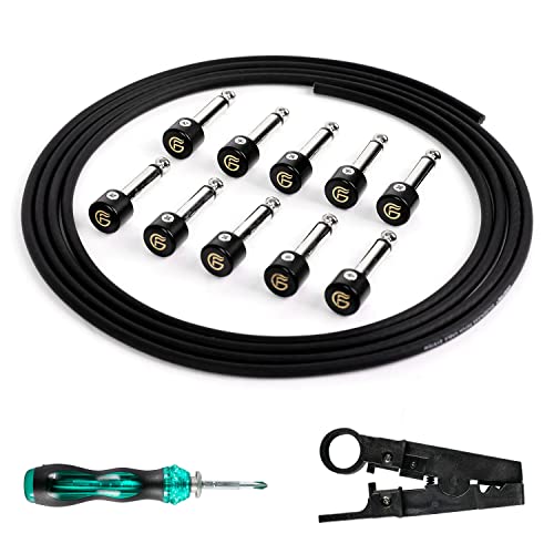 Ghost Fire Solderless Pedalboard Cable Kit – No Cable Stripping Required,6.5ft Cable & 10 Nickel Plated Copper Tip Connectors for Guitar Effects & Pedal Board，with Cutter, Bolt Driver (SP-01)