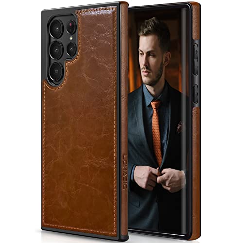 LOHASIC for Galaxy S22 Ultra Case, Premium Luxury Leather Business Elegant Style Protective Bumper Cover Women Men Phone Cases Compatible with Samsung Galaxy S22 Ultra 5G 2022 – Brown