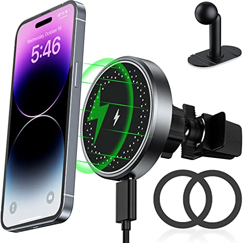 COSDIG Magnetic Wireless Car Charger Mount,Compatible with Magsafe Car Charger Mount,Stick on Dashboard Air Vent Phone Holder for iPhone 14/13/12 Series Phone & MagSafe Case