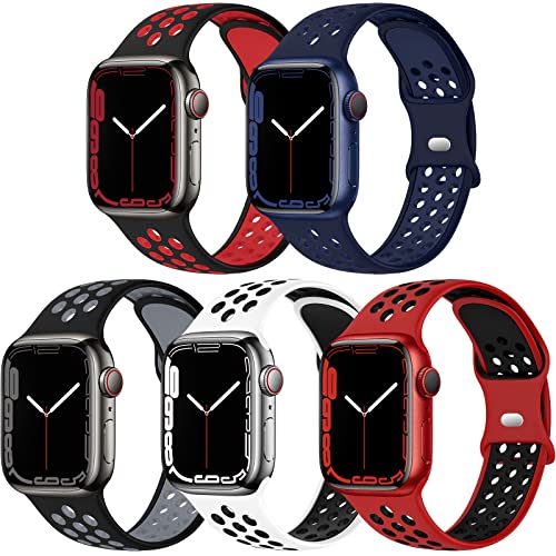 EOMTAM 5 Pack Sport Bands Compatible for Apple Watch 49mm 45mm 44mm 42mm 41mm 40mm 38mm Men Women, Breathable Silicone Soft Replacement Strap Wristband for iWatch Series Ultra 8 SE 7 6 5 4 3 (45MM,C4)