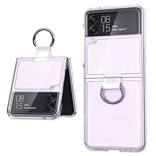 MAKAVO for Samsung Galaxy Z Flip 3 Clear Case with Ring Holder, [Upgraded] Slim Thin Crystal Hard PC Shockproof Protective Phone Cover for Flip3 5G 2021
